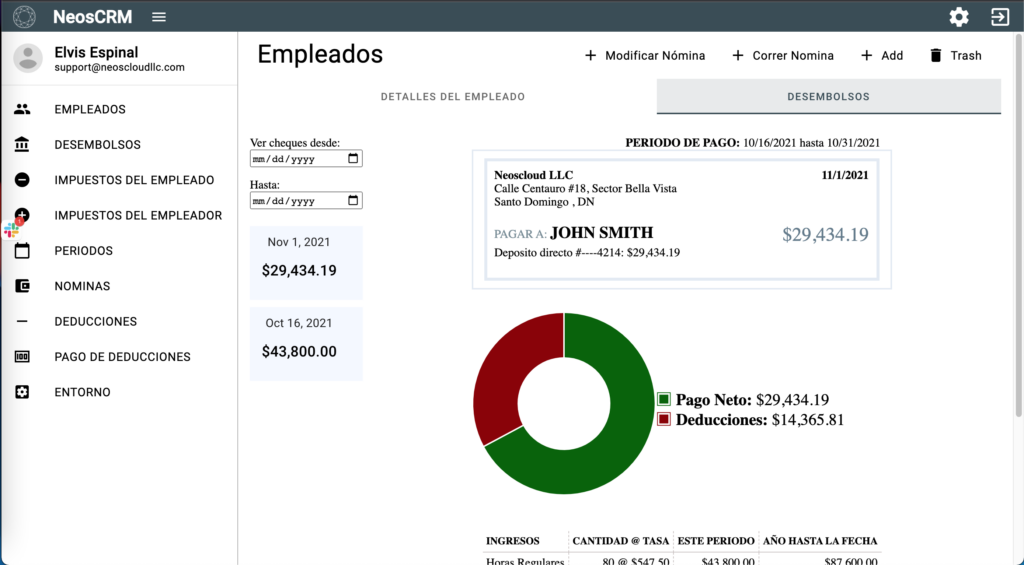 NeosCRM payroll screen